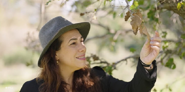 Yael touching a tree