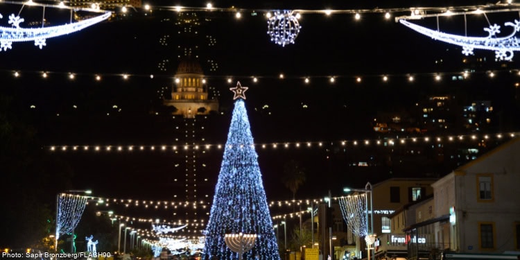 Christmas lights display in the evening