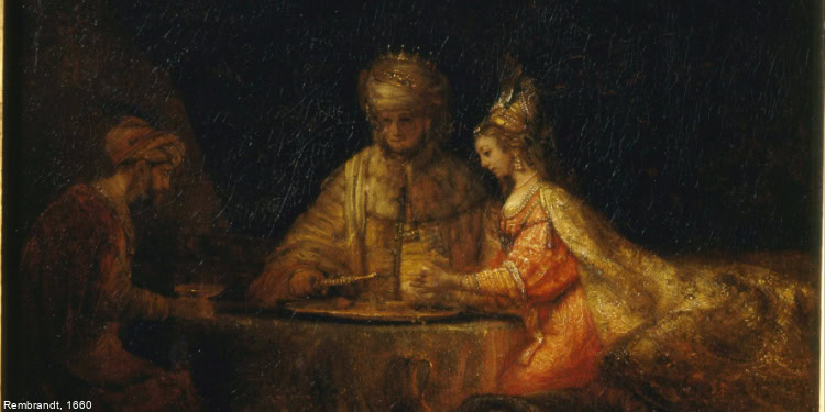 A historical painting depicting a charity event with figures in traditional attire, emphasizing compassion and community support.