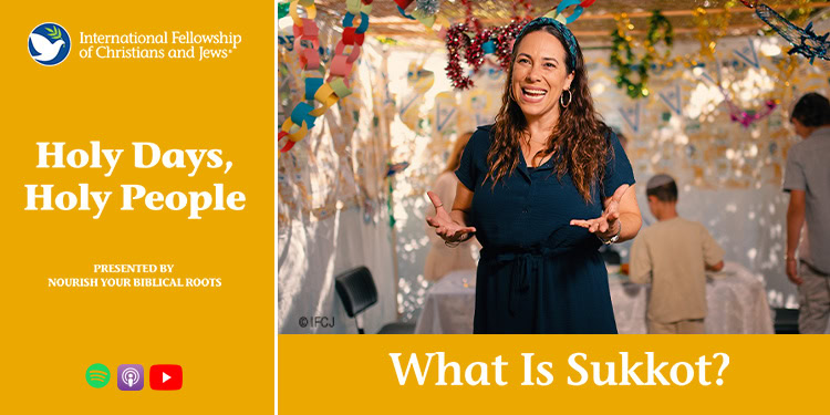 What Is Sukkot graphic of Yael Eckstein in a sukkah