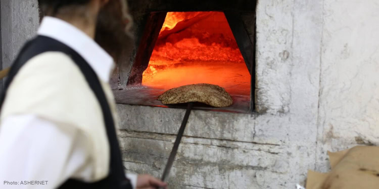 Matzah being baked in oven. Fire.