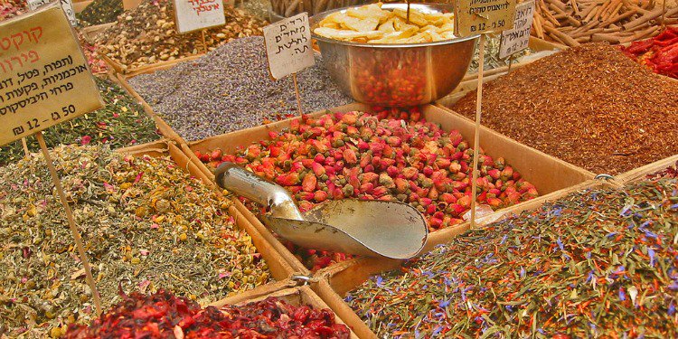 Spices and vegetables at Jerusalem market (shuk)