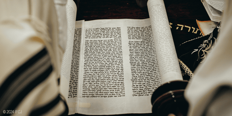 men wearing tallit, prayer shawls, open scroll, Hebrew words, reading, Torah