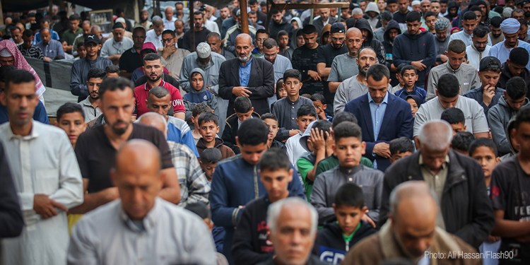 People attend Eid al-Adha prayers in Gaza City
