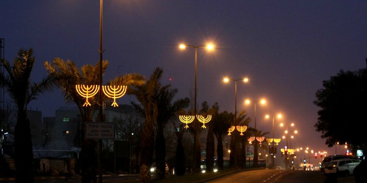 Hanukkah lights on Israeli street