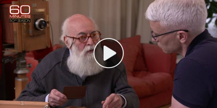 60 Minutes screenshot of a Holocaust hero telling his story.