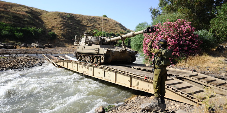 IDF tank crossing the Jordan River