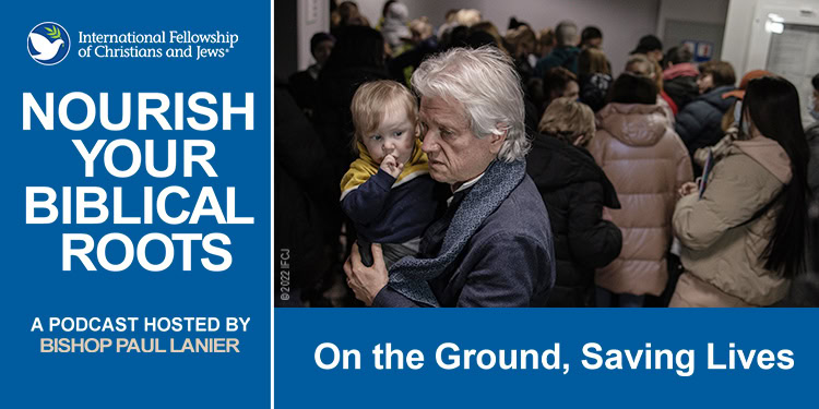 Bishop Paul Lanier with needy Jewish people in Ukraine