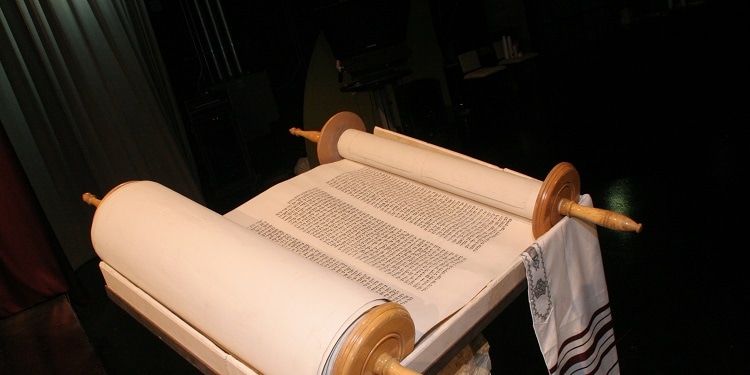 An open Torah scroll at the Journey to Zion filming.