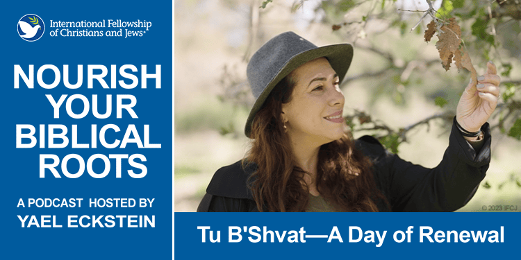 Yael Eckstein and a tree, for Tu B'Shvat, the Jewish New Year of the Trees