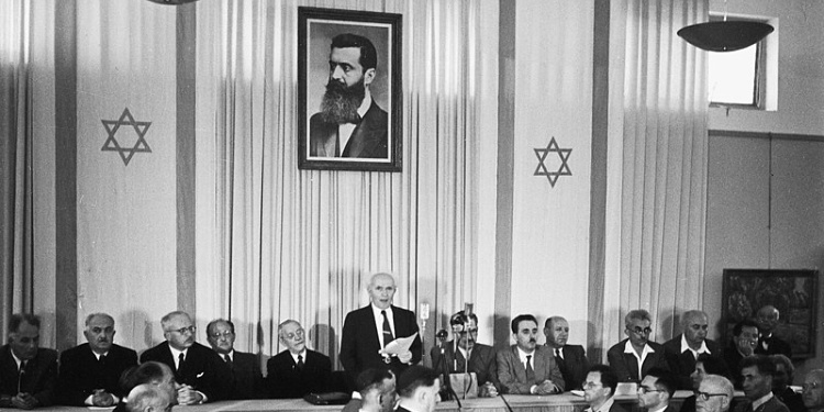 David Ben-Gurion reads Israel's Declaration of Independence, May 14, 1948