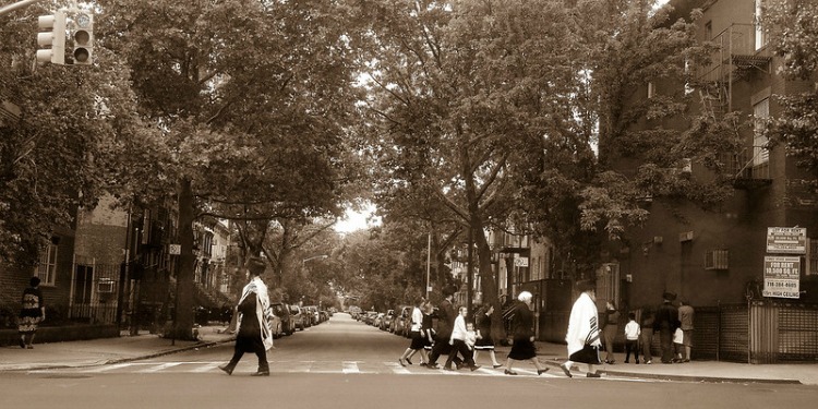 Jews crossing street in Brooklyn