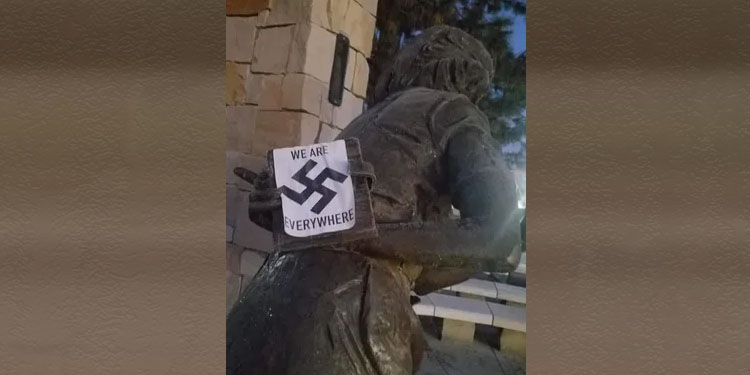 Anne Frank memorial defaced with anti-Semitic sticker, December 2020