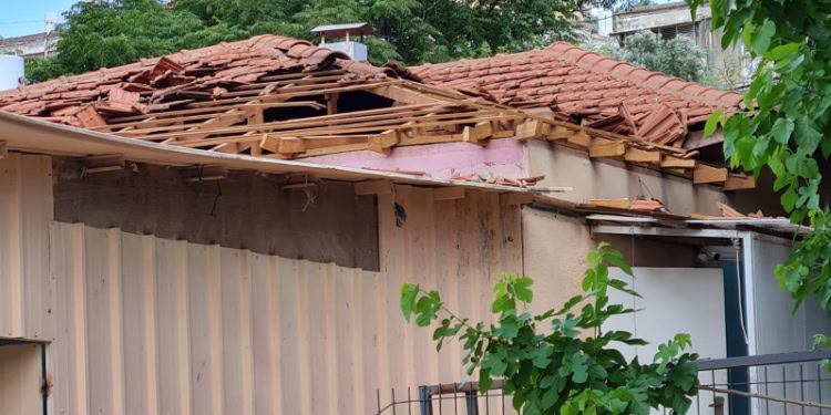 Soup kitchen roof damaged by rockets in northern Israel.