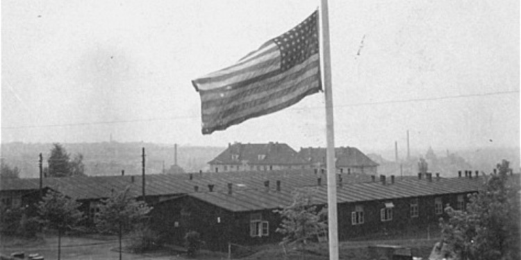 American flag at Buchenwald after liberation from the Holocaust