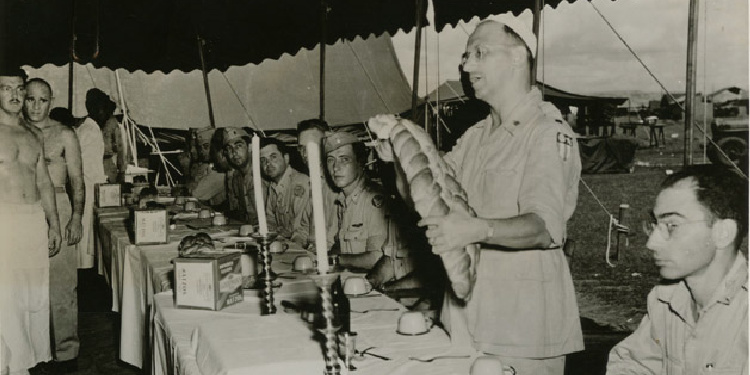 Chaplain Abraham Dubin leads Rosh Hashanah service for Jewish servicemen in India during WWII, 1944
