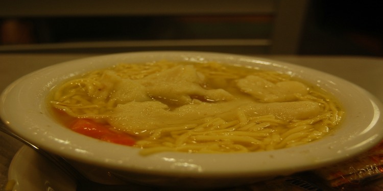 A bowl of Chicken Soup with Kreplach for Yom Kippur