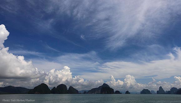 Cloud filled sky over the Indian Ocean near the Ko Phi Phi islands in the South Western Thailan