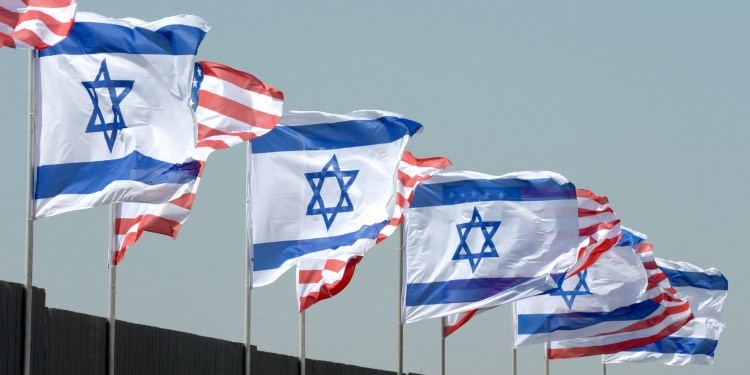 Flags of Israel and USA declaring freedom