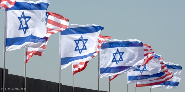 Flags of Israel and USA declaring freedom