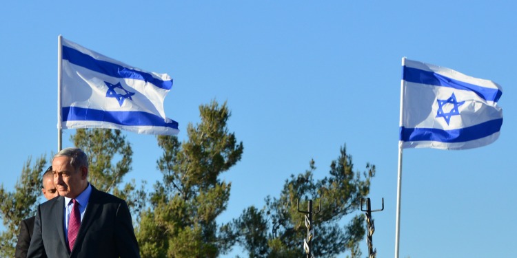 PM Netanyahu with Israeli flags