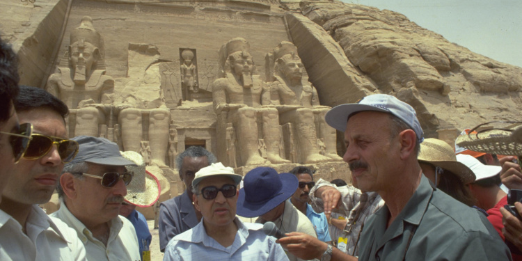 Archaeologist Yigael Yadin at Egyptian ruins, 1979