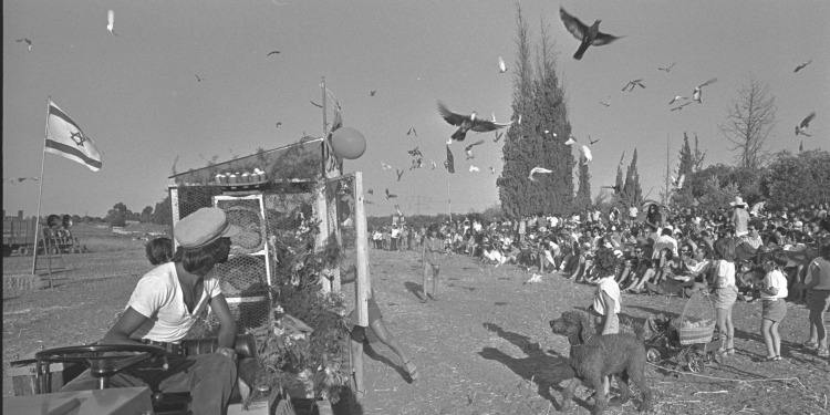 Israeli children rejoice on Shavuot, 1973, by releasing birds into the sky