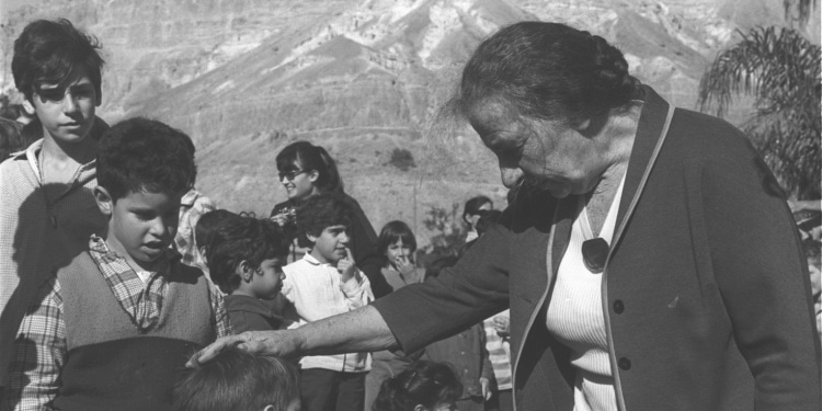 Israeli PM Golda Meir with children, 1971