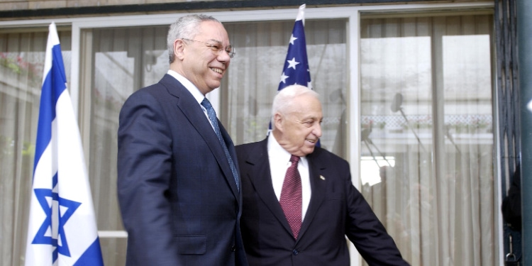 US Secretary of State Colin Powell with Israeli PM Ariel Sharon