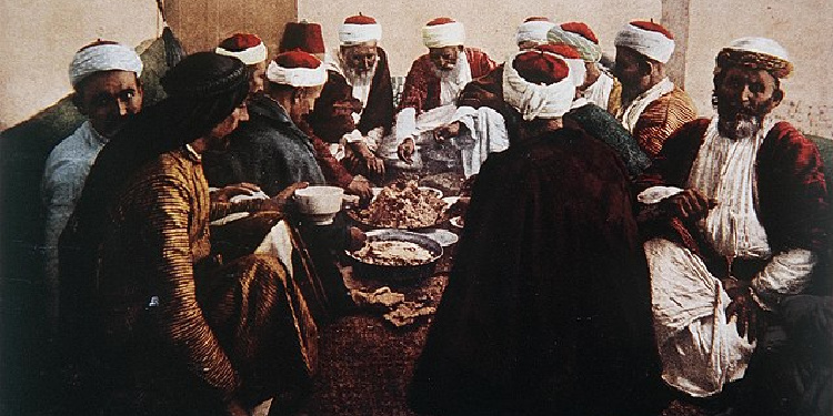 Druze residents of Carmel feast on a meal of traditional foods.