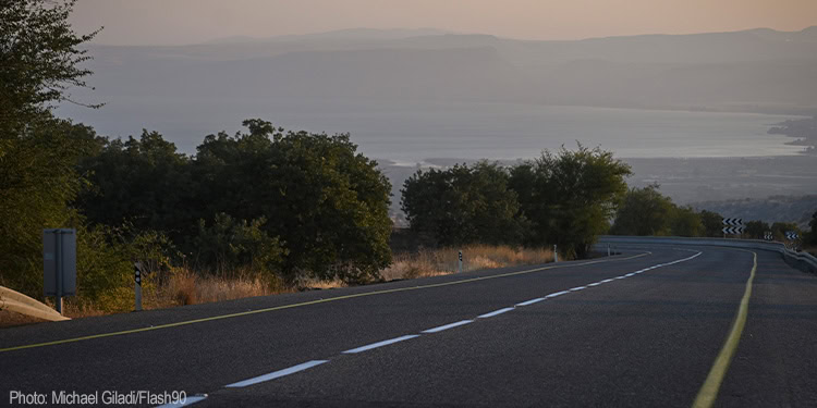 Empty road near the Sea of Galilee