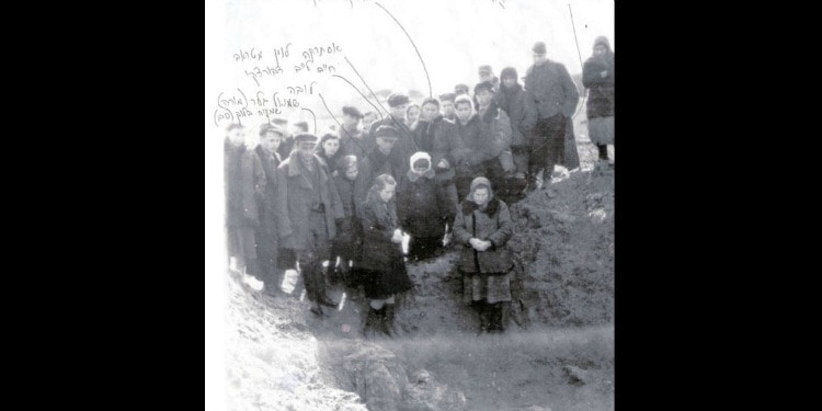 Esther in white hat with remnants of her Jewish community in 1945