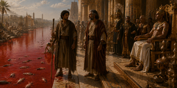 Life comes to a standstill in Egypt as Moses turns the Nile to blood