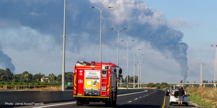 Smoke rises in Israel from Hamas rocket attack, October 7, 2023