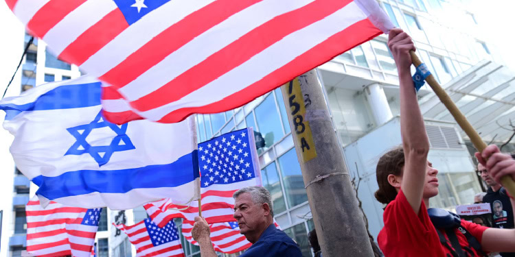 US and Israeli flags fly in support of Israel in war against Hamas
