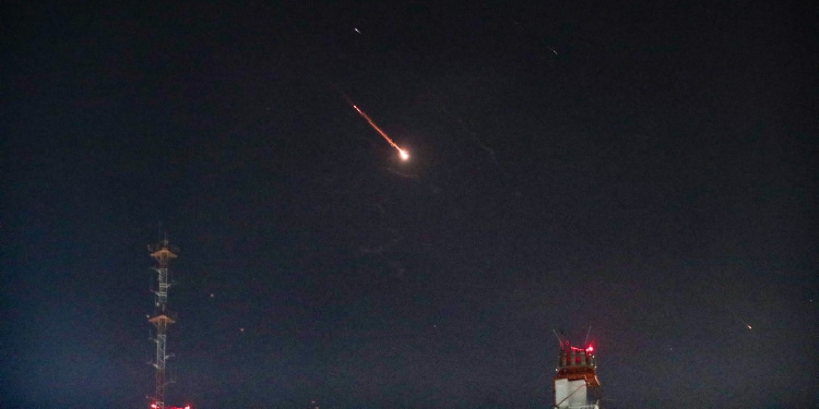 Iron Dome in Israel intercepts missiles launched from Iran, April 14, 2024