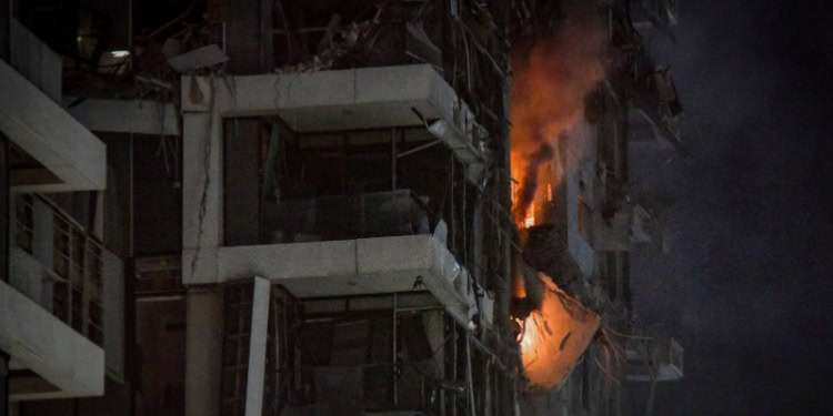 The scene of a hit from a ballistic missile attack on Israeli fired from Iran, in Tel Aviv. June 13, 2025