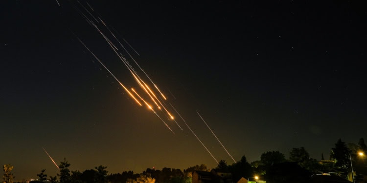 Interception of an Iranian missile attack on Israel as it seen in northern Israel, near the border with Lebanon, June 16, 2025.