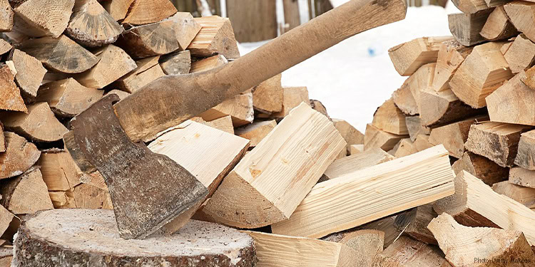Firewood with an axe in the middle
