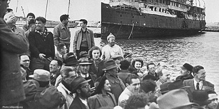 The first group of Jews making Aliyah to Israel.