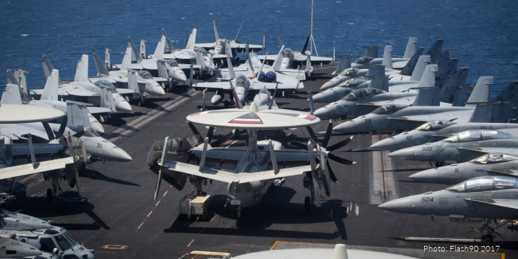 On board the American aircraft carrier, "George H. W. Bush," which is anchored near the Haifa coastline in Israel, on July 3, 2017. This is the first time in 17 years that the carrier is in Israel. Photo by Photo by Flash90