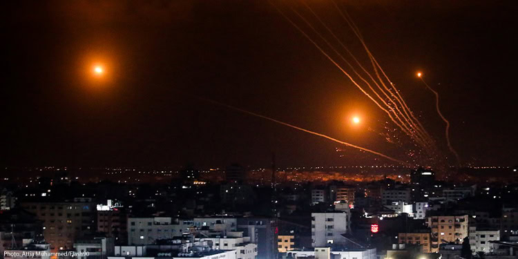 Rockets being fired by Islamic Jihad toward Israel from the Gaza Strip, on August 6, 2022, during Operation Breaking Dawn