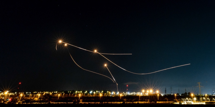 Rocket fire lights up the sky during Operation Breaking Dawn in August 2022