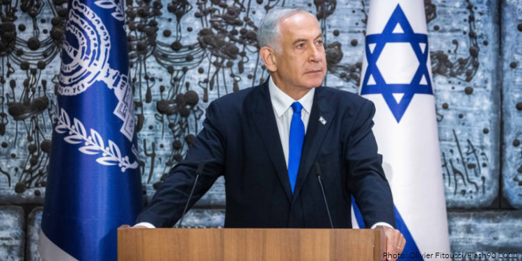 Israeli president Isaac Herzog presents Likud party chairman MK Benjamin Netanyahu with the mandate to form a new Israeli government, at the President's Residence in Jerusalem on November 13, 2022. Photo by Olivier Fitoussi/Flash90