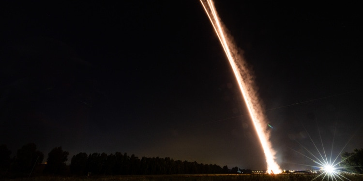 Iron Dome intercepts rockets fired toward Israel at night, May 2023
