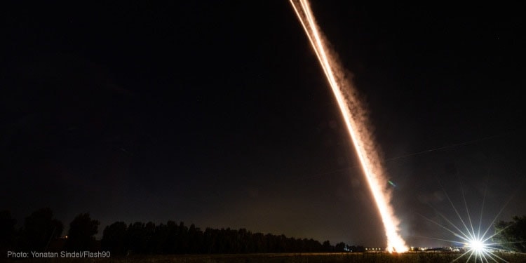 Iron Dome intercepts rockets fired toward Israel at night, May 2023