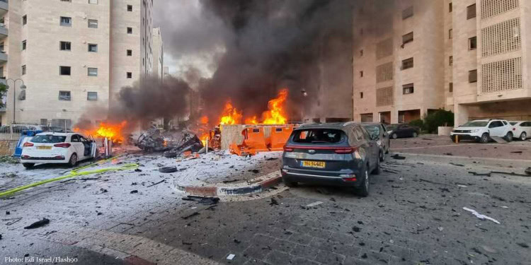 Scene of terrorist rocket attack in Ashkelon, Israel, October 7, 2023