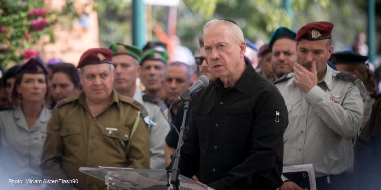 Israeli minister of Defense Yoav Galant attends the funeral of Col Asaf Hamami in Kiryat Shaul Cemetery in Tel Aviv, December 4, 2023.
