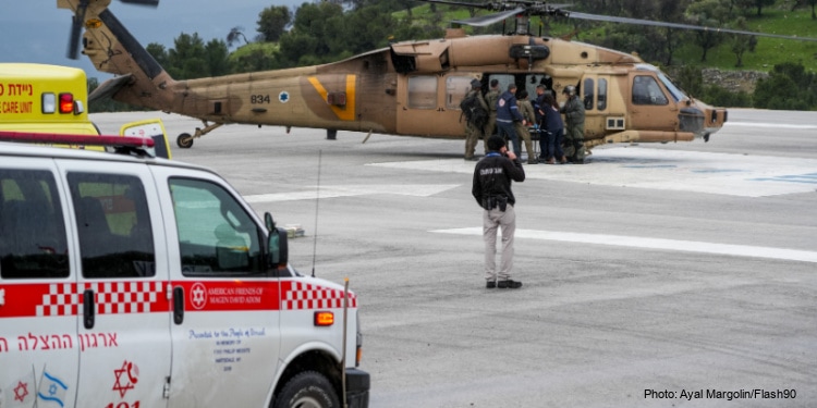 Military helicopter, evacuation, wounded soldier