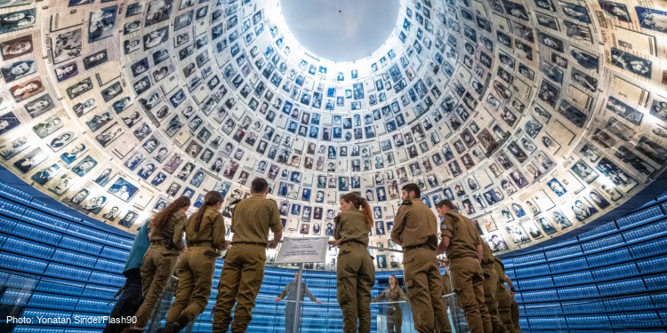 Visitors seen at the Yad Vashem Holocaust Memorial museum in Jerusalem on May 2, 2024, ahead of Israeli Holocaust Remembrance Day.